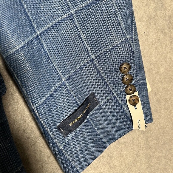 Stafford Blazer Mens 54R Blue Plaid Linen Classic Fit Sports Coat Jacket Preppy - Picture 7 of 15